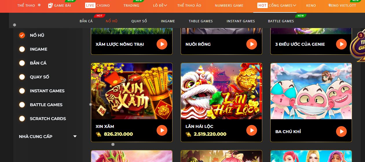 Lân hái lộc là tựa game được yêu thích nhất tại SV88 club