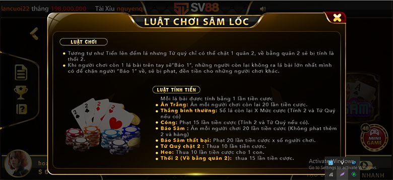 Quy định chơi sâm lốc Sv88