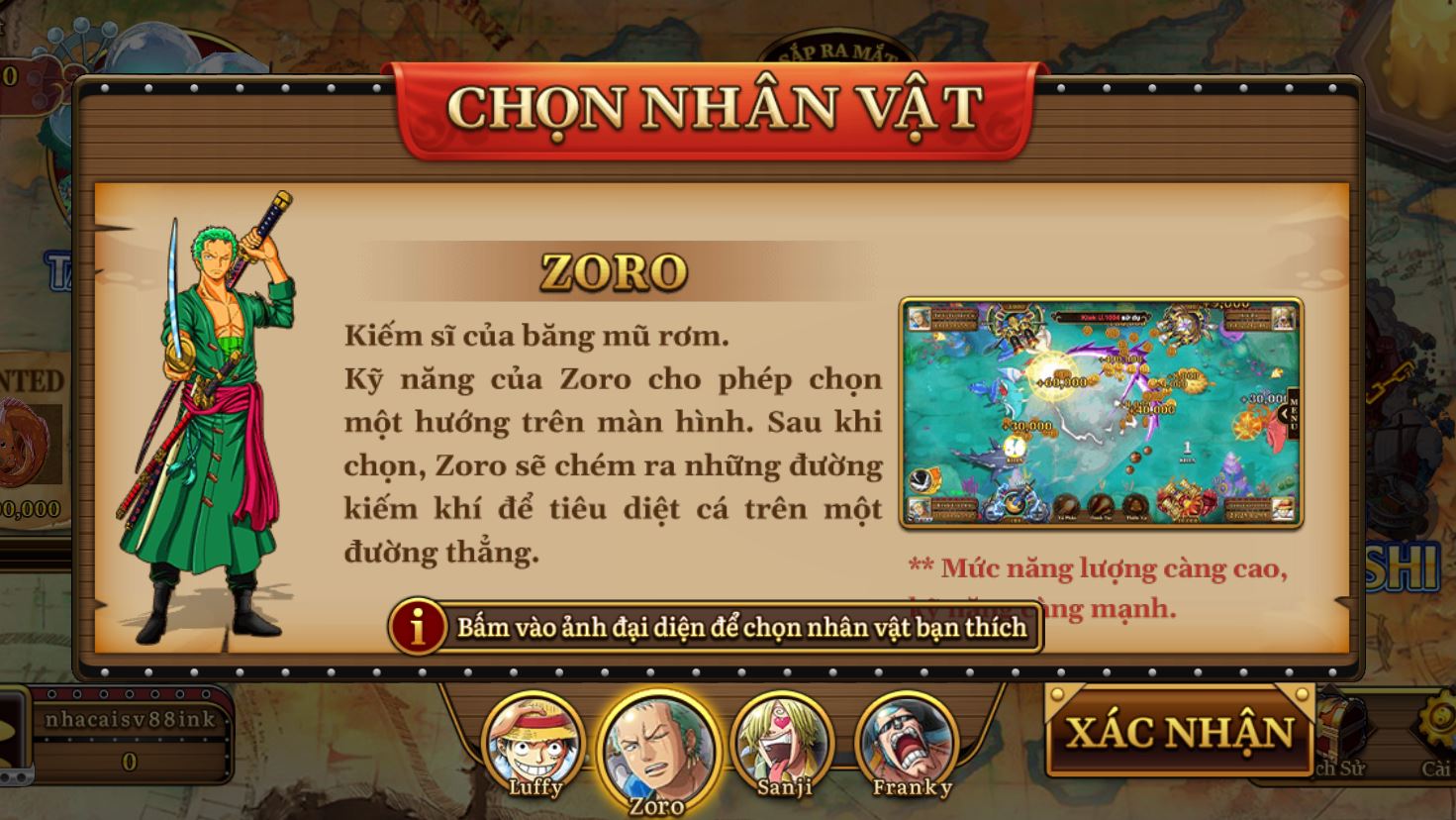 Cách chọn nhân vật trong game Đại Hải Trình