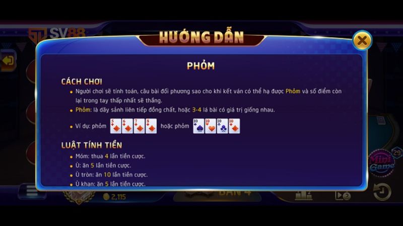 Những điều kiện được quy định trong game Phỏm tại SV88 Club