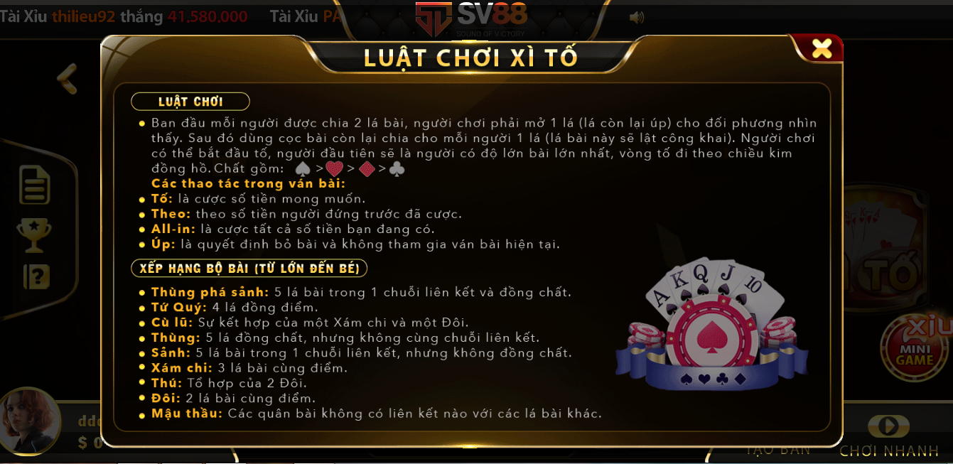 Quy tắc chơi game Xì tố tại SV88 VIP